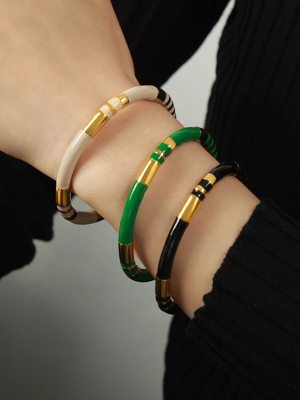 Enamel Titanium Steel Cuff Bracelet - alternate jewelry view
