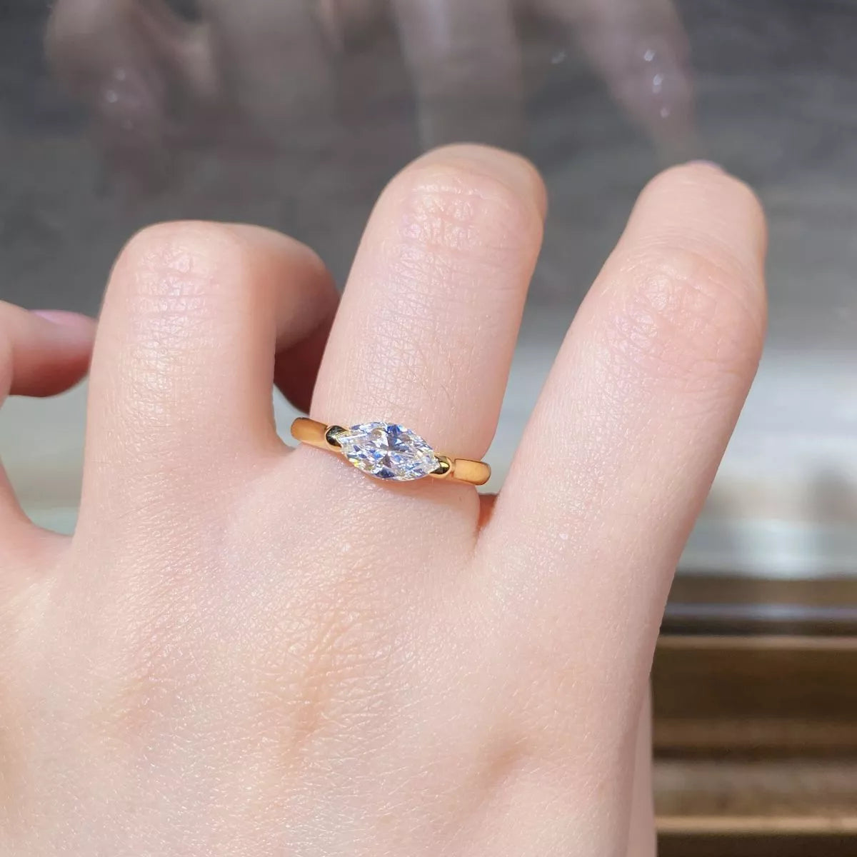 Sterling Silver Marquise-Cut Ring in Gold - women's ring