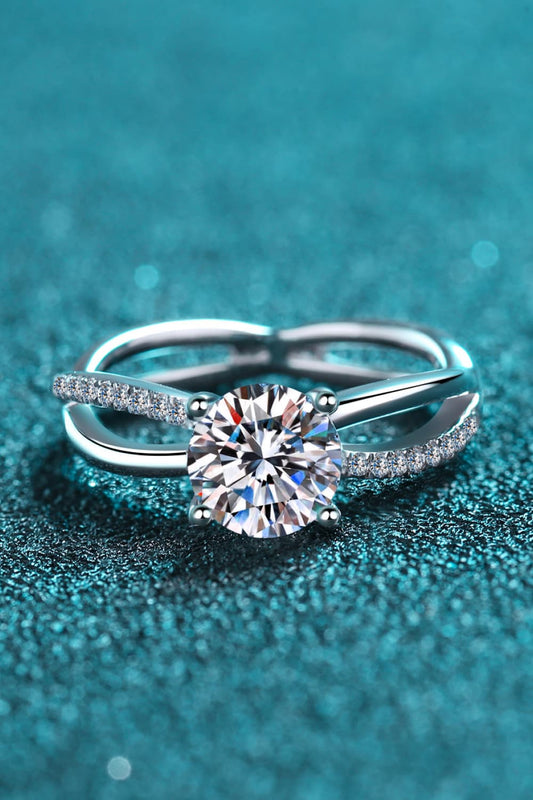 1 Carat Moissanite Crisscross Split Shank Ring in Silver - women's ring
