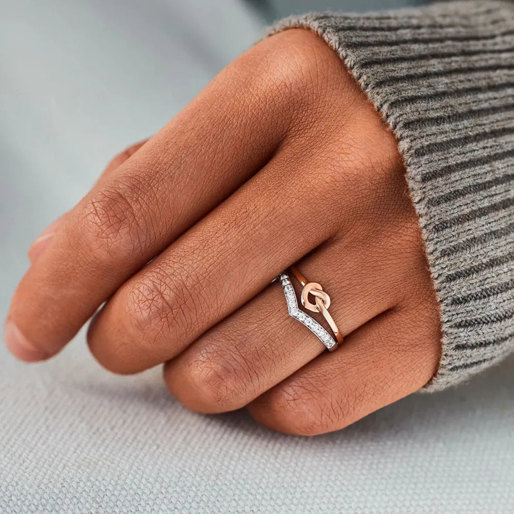 Knotted Heart Shape Inlaid Zircon Ring in Silver - women's ring