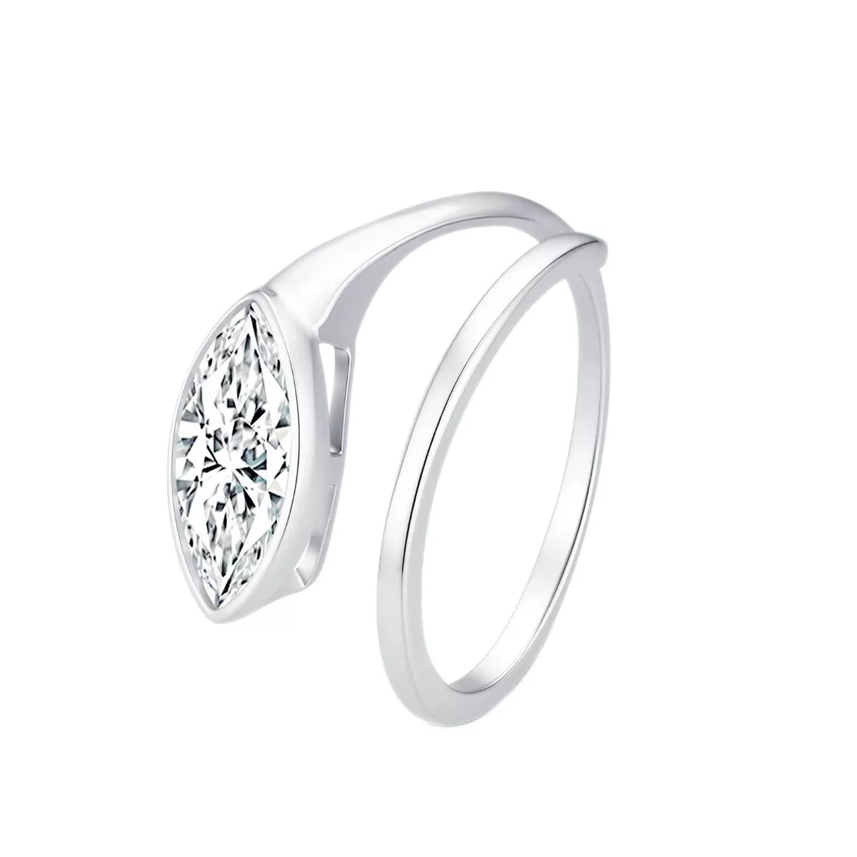 2 Carat Sterling Silver Moissanite Marquise Cut Bypass Ring in Silver - women's ring