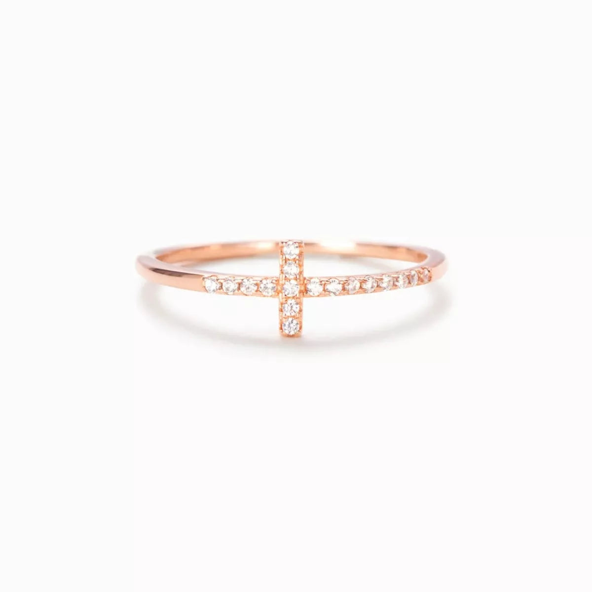 Sterling Silver Cross Ring in Rose Gold - women's ring