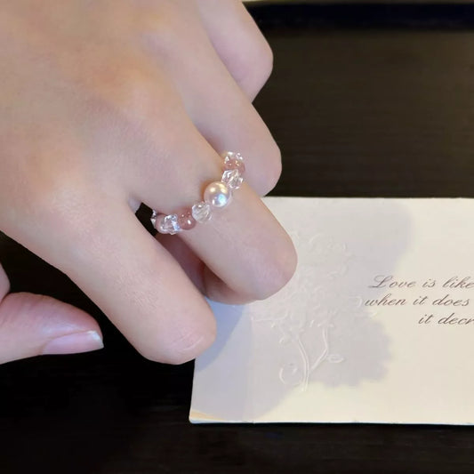 Pearl Crystal Bead Ring - alternate ring view