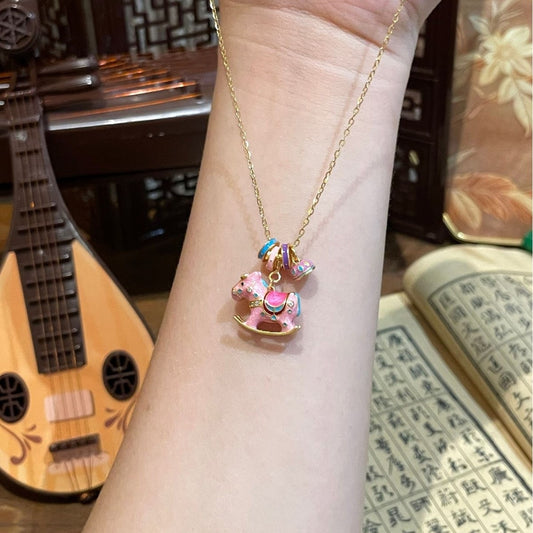 Rocking Horse Pendant Necklace in Pastel Blue - women's pendant necklace