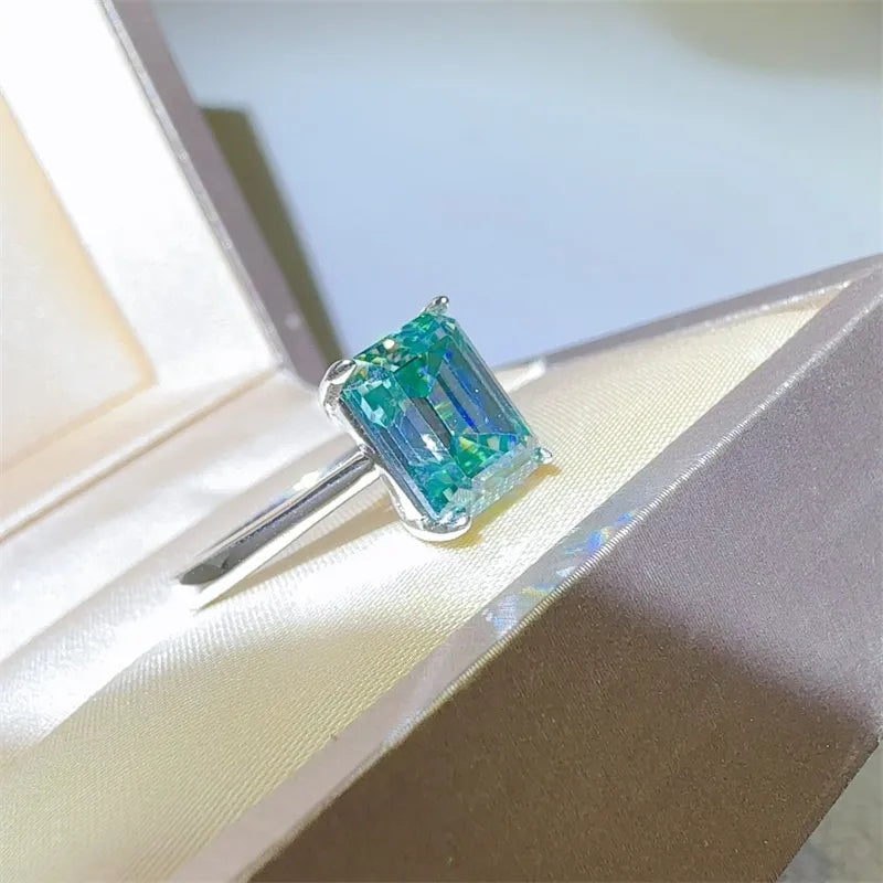 2 Carat Sterling Silver Rectangle Moissanite Ring in Silver - women's ring