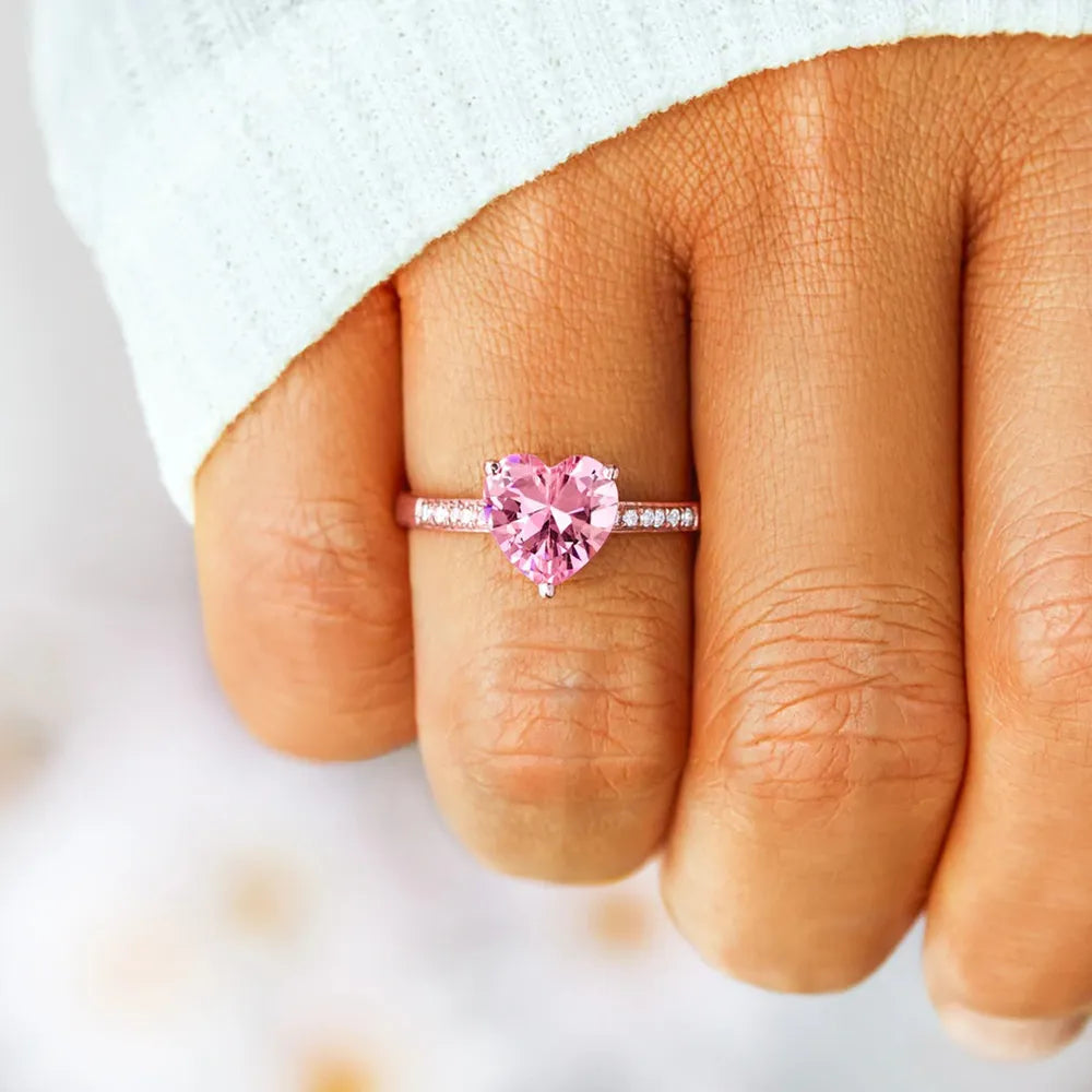 Heart Zircon Sterling Silver Ring in Rose Gold - women's ring