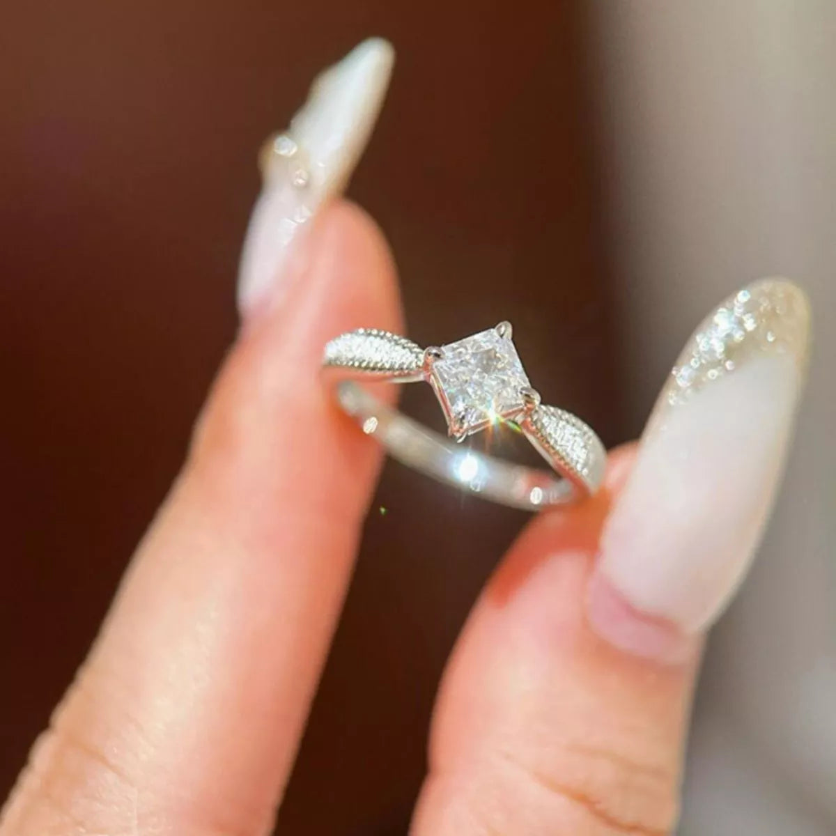 1 Carat Sterling Silver Moissanite Geometric Ring - alternate ring view