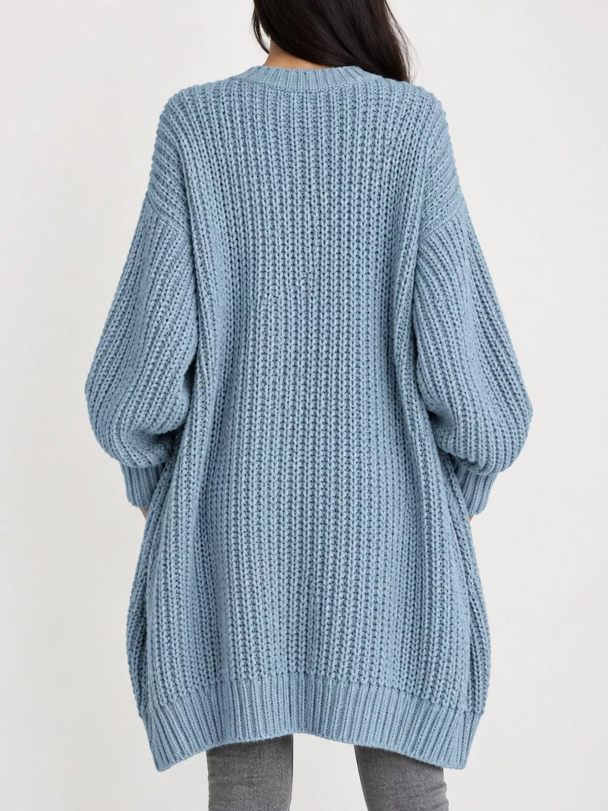Chunky-Knit Openwork Front Longline Cardigan in Light Blue - women's cardigan