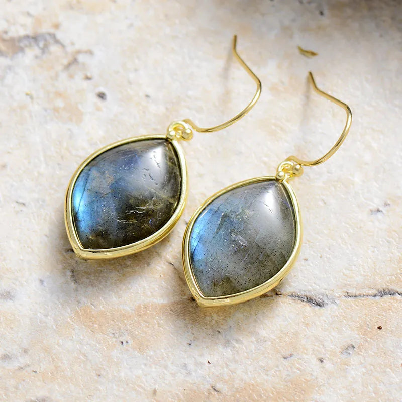 Copper Stone Teardrop Earrings in Black - women's drop earrings