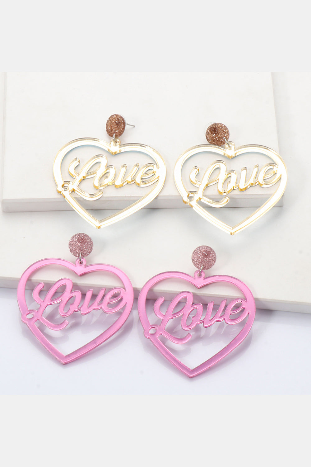 Heart Shape Acrylic Dangle Earrings in Gold - women's dangle earrings