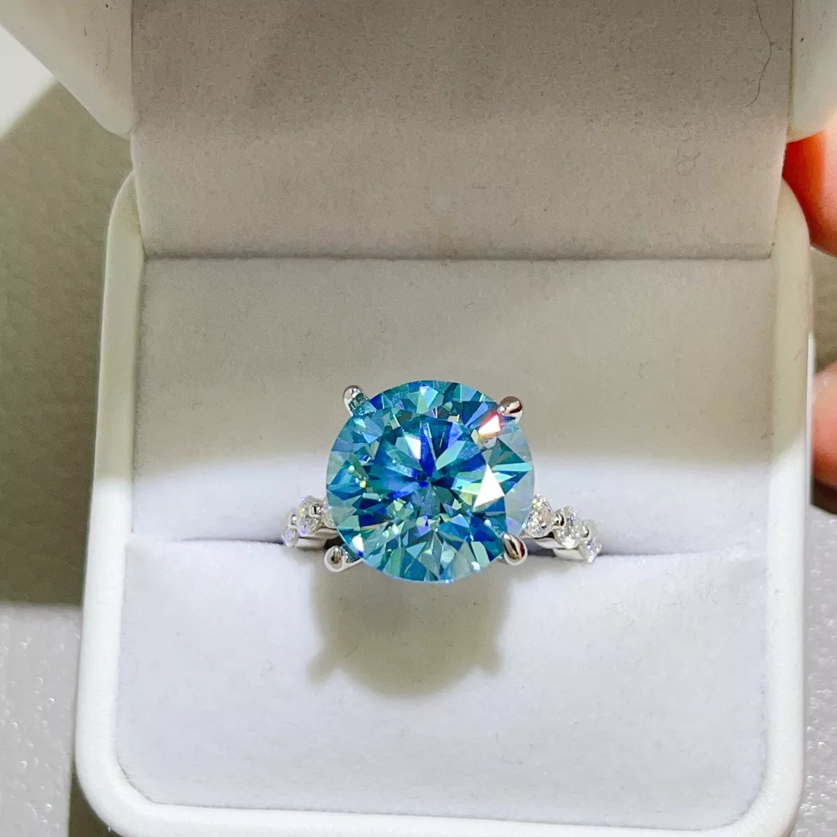 10 Carat Sterling Silver Moissanite Ring in Pastel Blue - women's ring