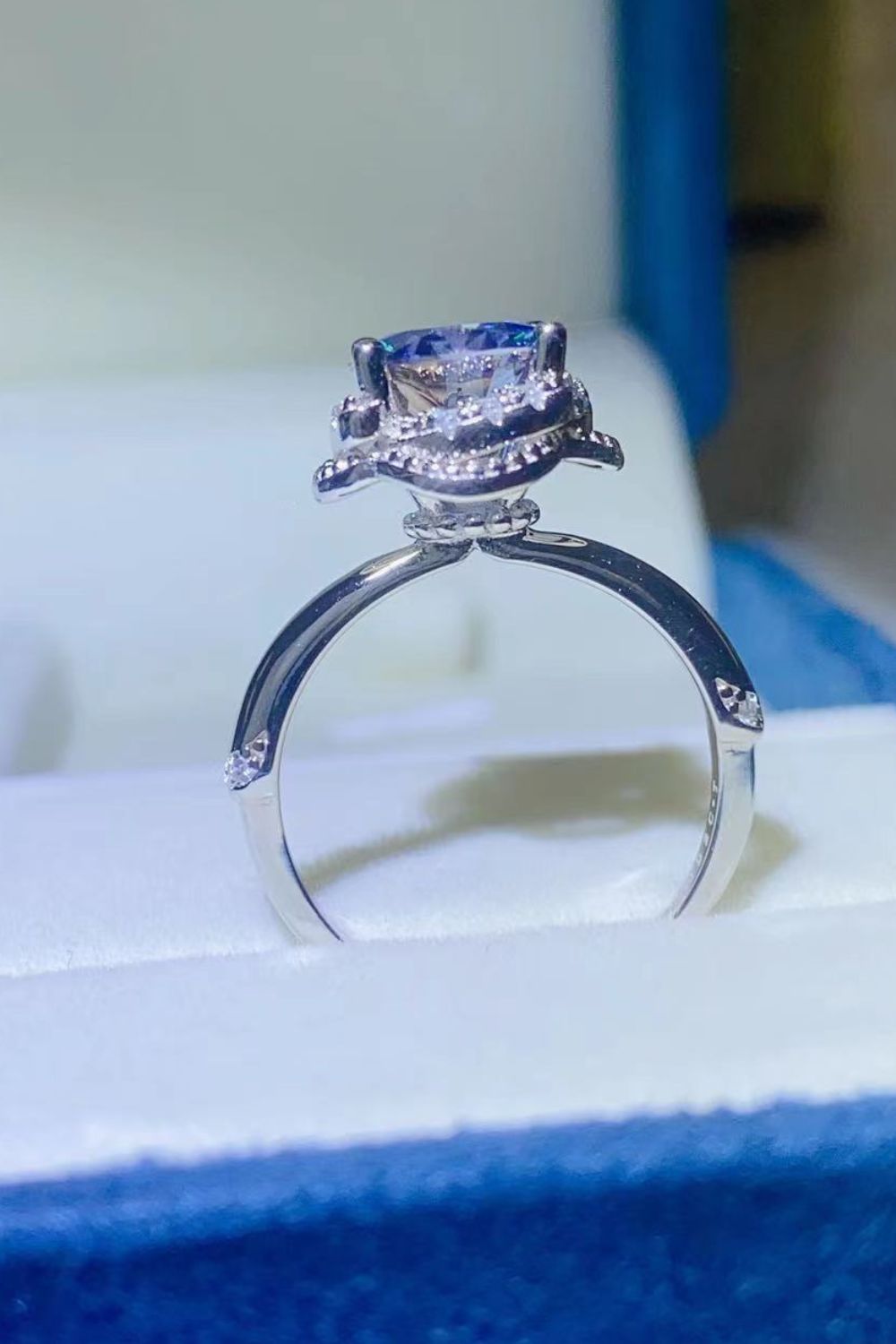 2 Carat Moissanite Contrast Sterling Silver Ring - alternate ring view