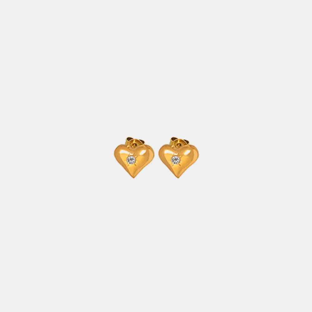 Titanium Steel Zircon Heart Stud Earrings - alternate earring view