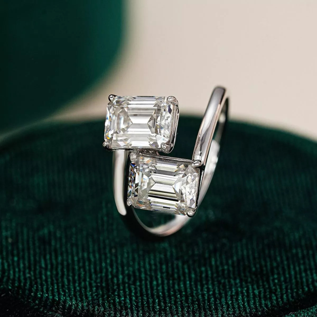 2 Carat Moissanite Sterling Silver Bypass Ring in Silver - women's ring