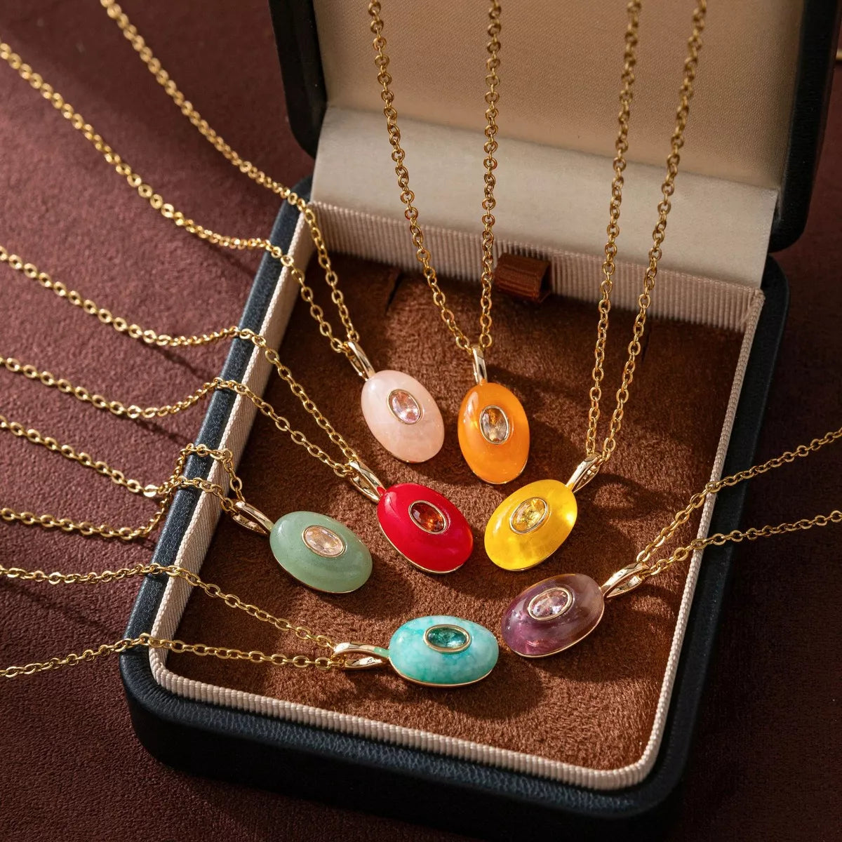 Natural Stone Pendant Necklace - alternate necklace view