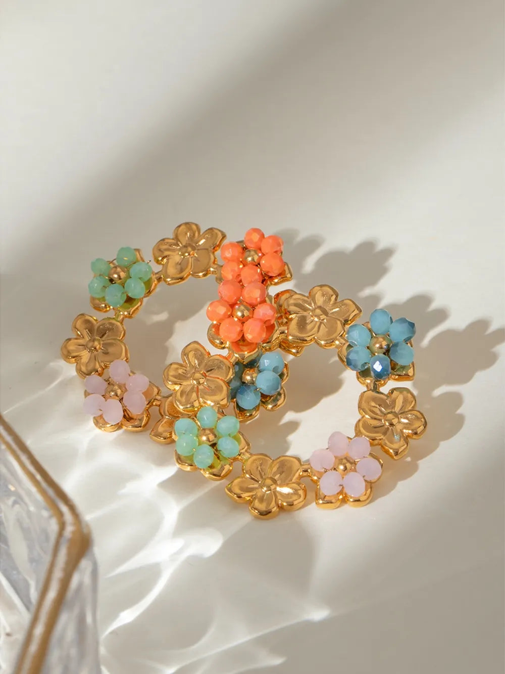 Synthetic Crystal Stainless Steel Flower Earrings in Gold - women's earrings