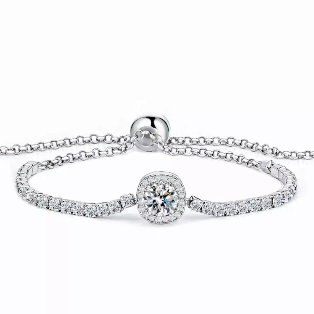 1 Carat Moissanite Sterling Silver Chain Bracelet - alternate jewelry view