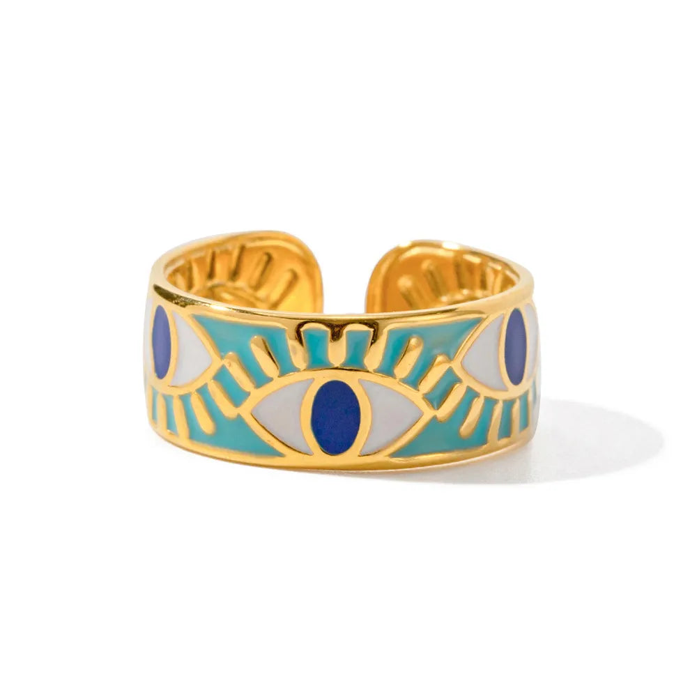 Stainless Steel Evil Eye Ring - alternate ring view
