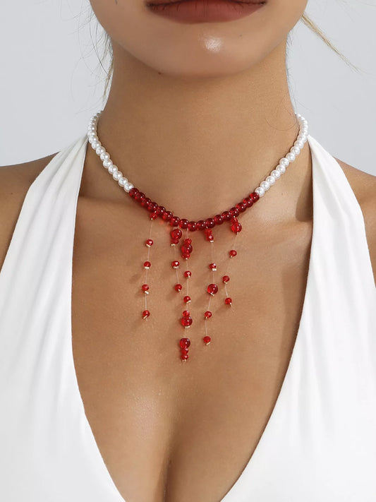 Pearl Beaded Dangle Necklace - alternate necklace view