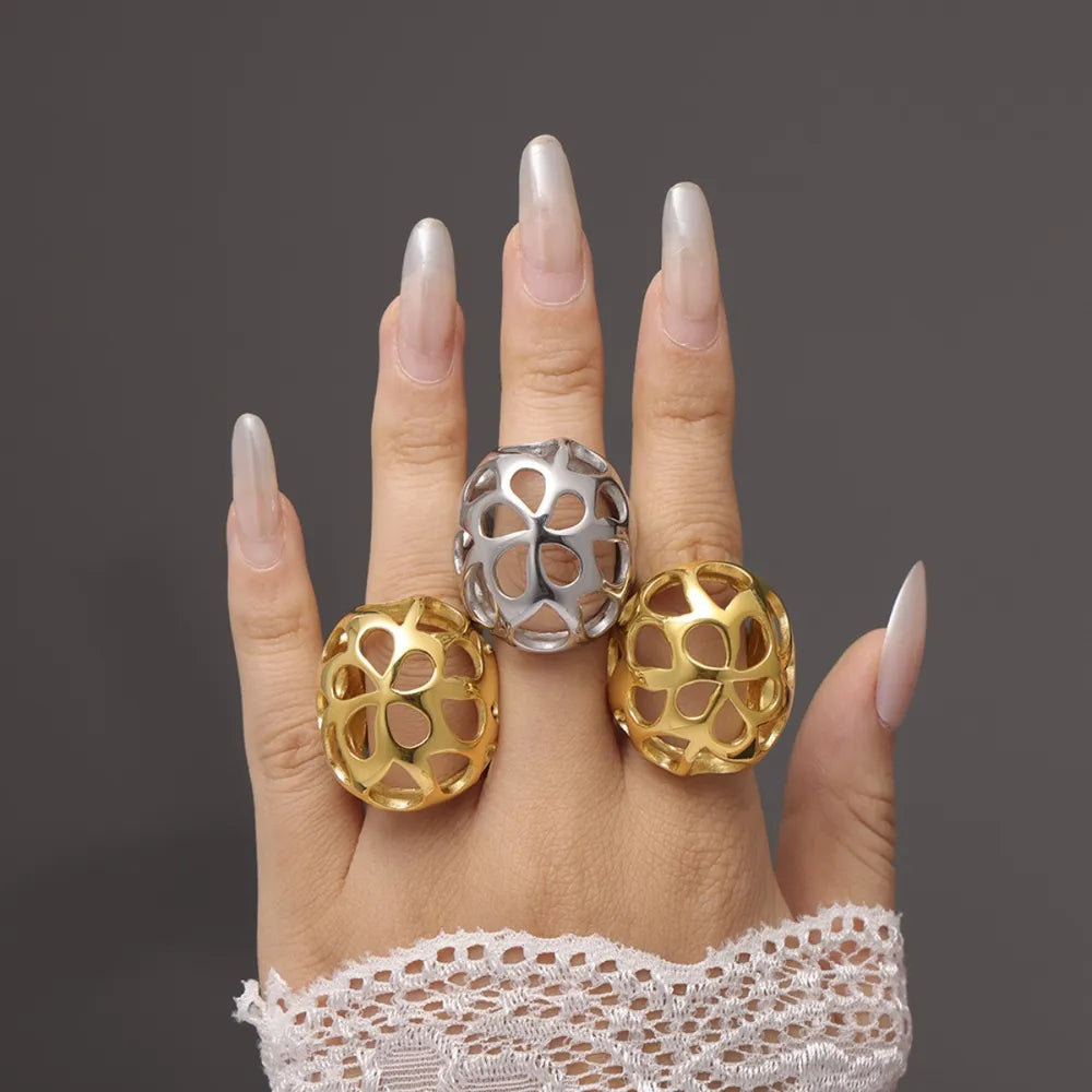 Stainless Steel Cutout Ring in Gold - women's ring
