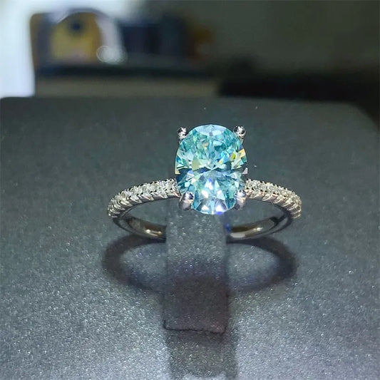 2 Carat Moissanite Zircon Sterling Silver Ring in Silver - women's ring