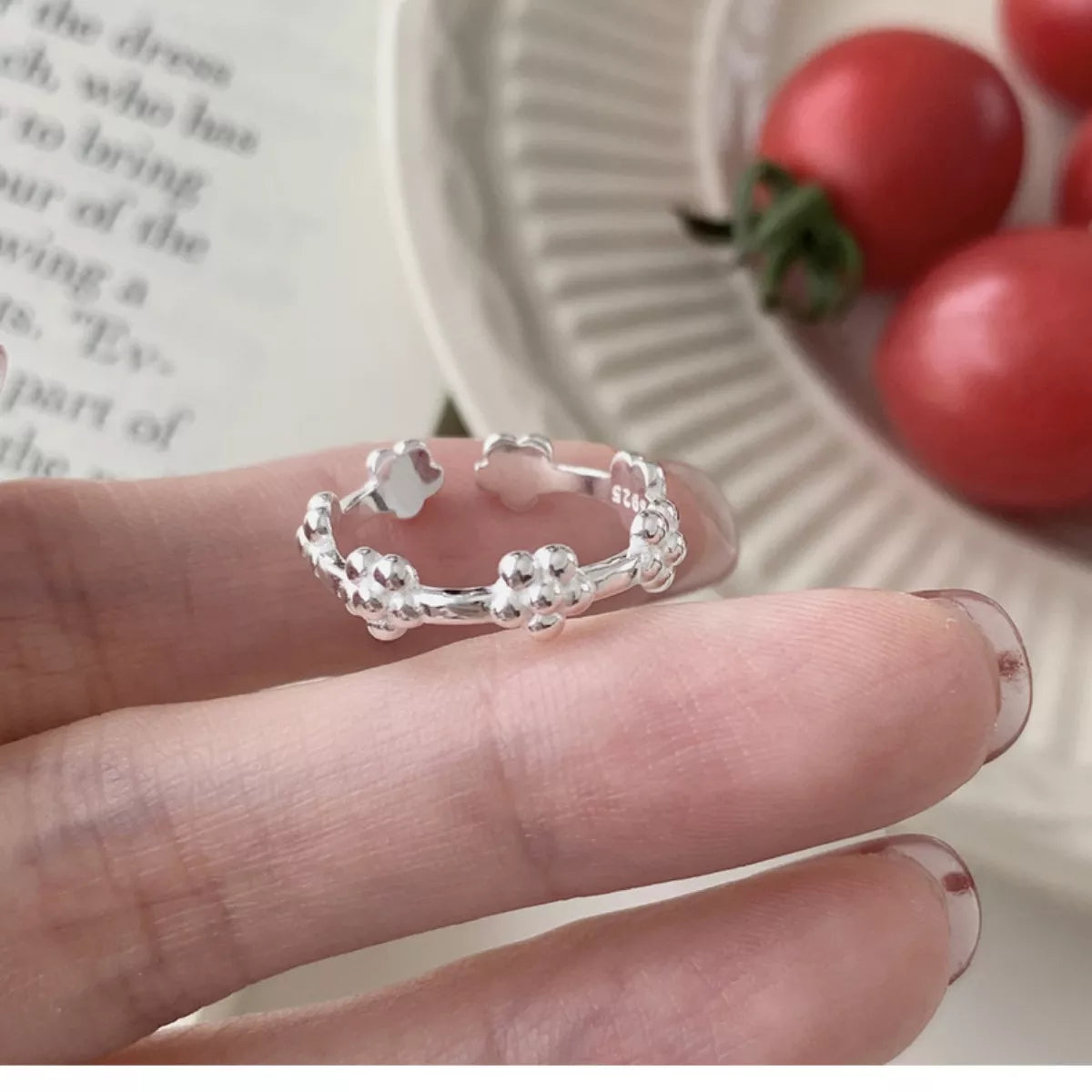 Sterling Silver Flower Ring - alternate ring view