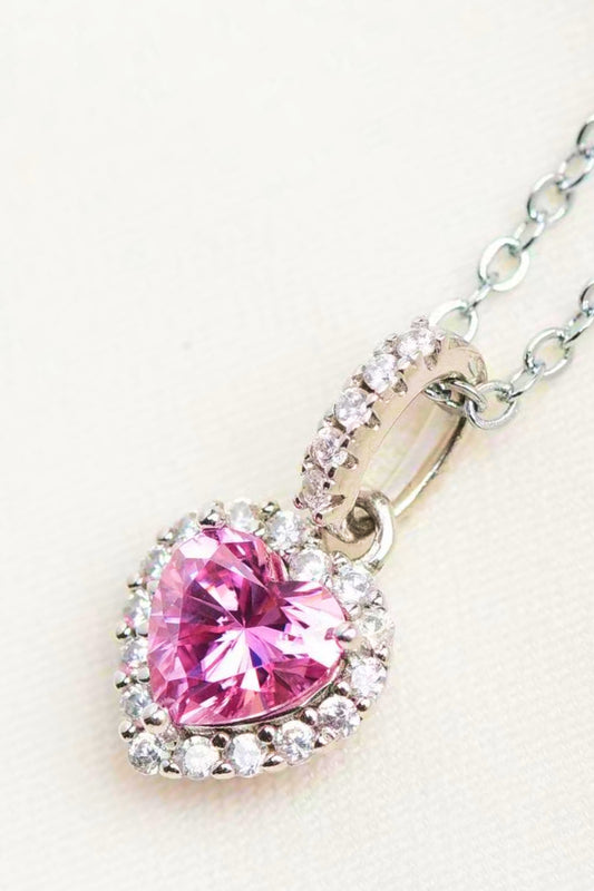 1 Carat Moissanite Heart Pendant Necklace - alternate necklace view
