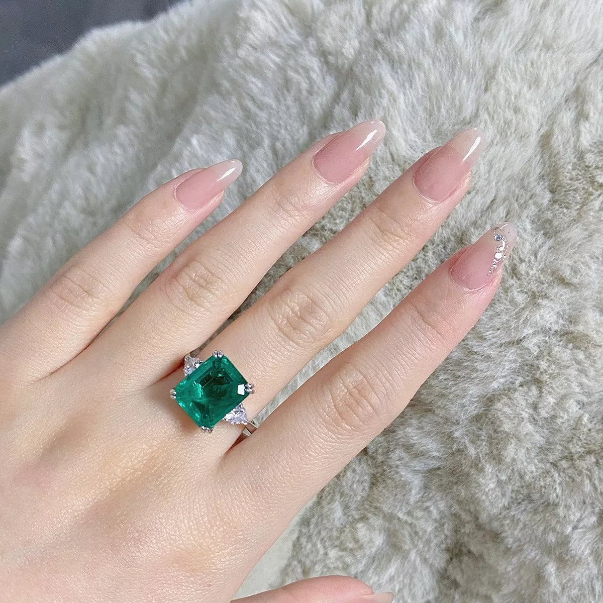 Sterling Silver Zircon Geometric Ring in Green - women's ring