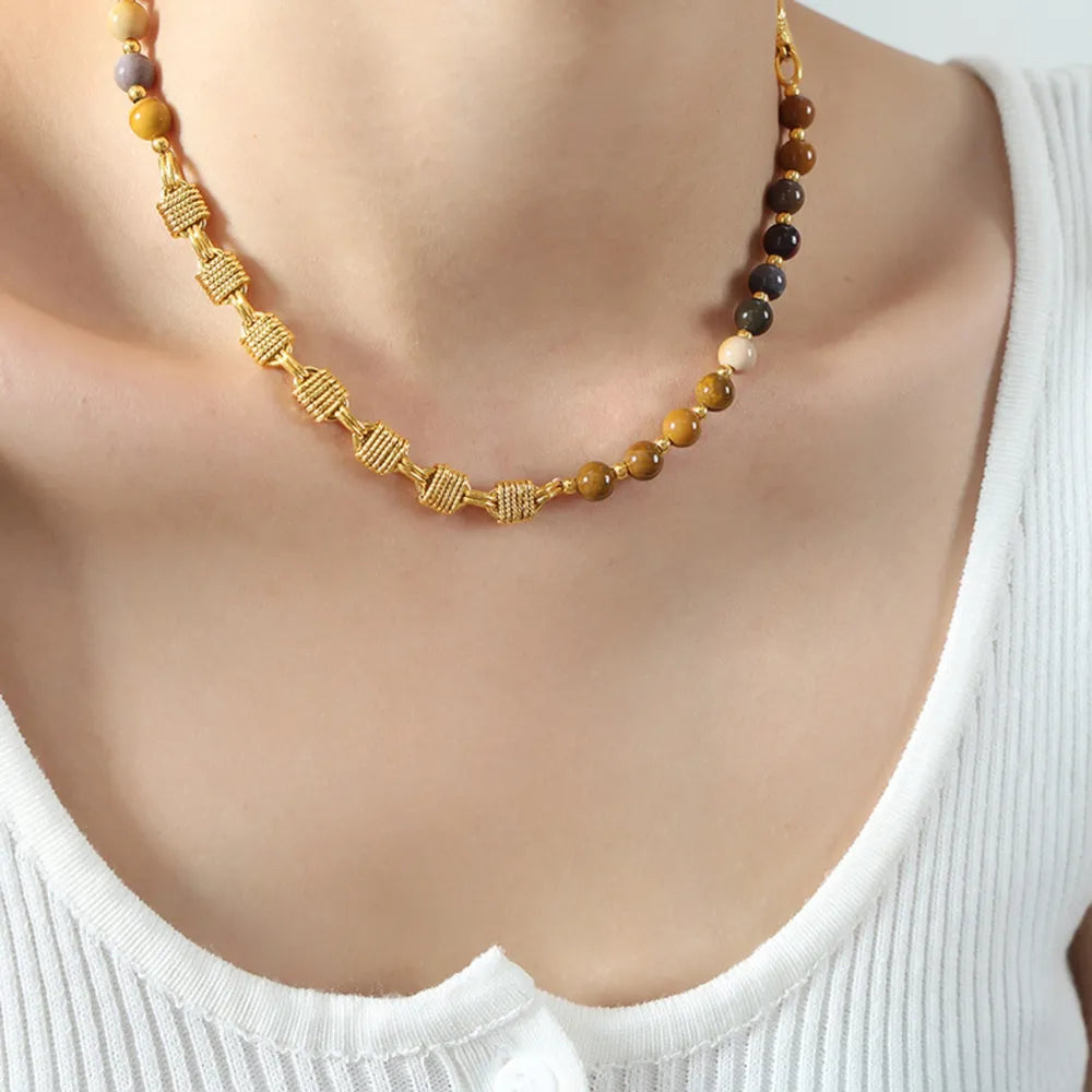 Beaded Titanium Steel Necklace - alternate necklace view