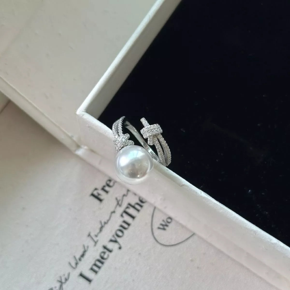 Pearl Zircon Bypass Ring - alternate ring view