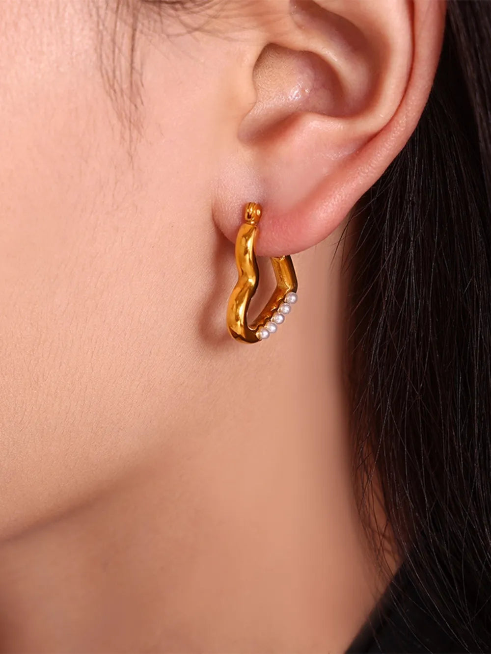 Stainless Steel Heart Earrings in Gold/White - women's earrings