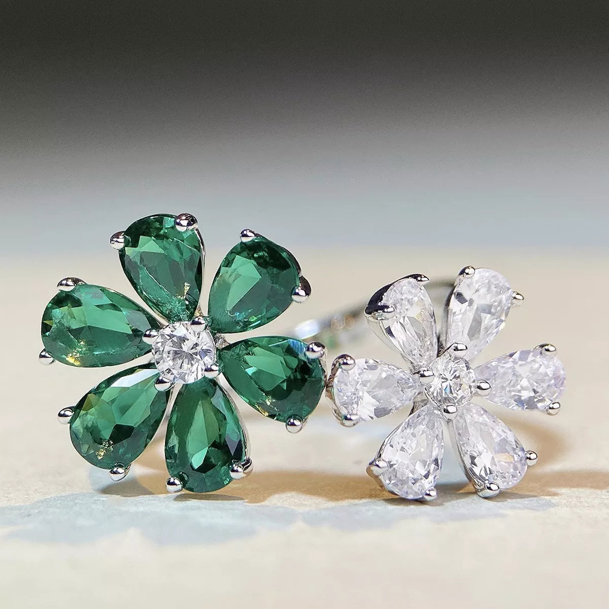Sterling Silver Zircon Flower Ring - alternate ring view