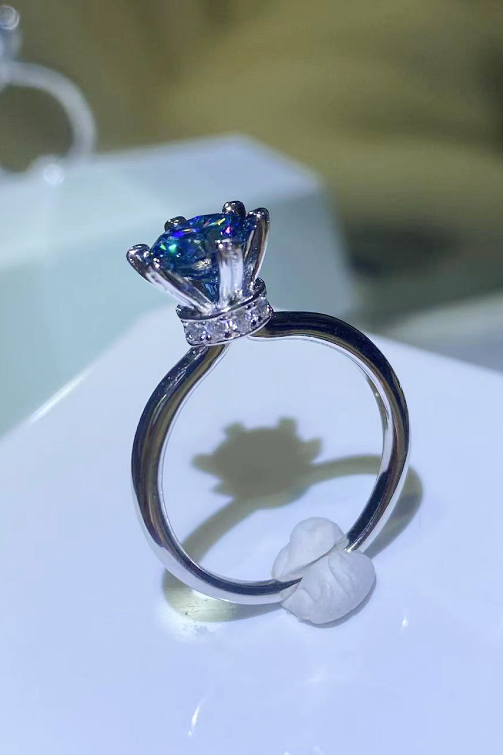 1 Carat Moissanite 6-Prong Solitaire Ring in Blue - women's solitaire ring