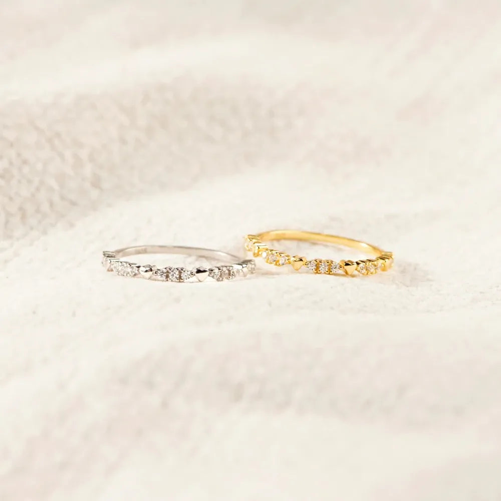 Sterling Silver Inlaid Zircon Ring in Silver - women's ring