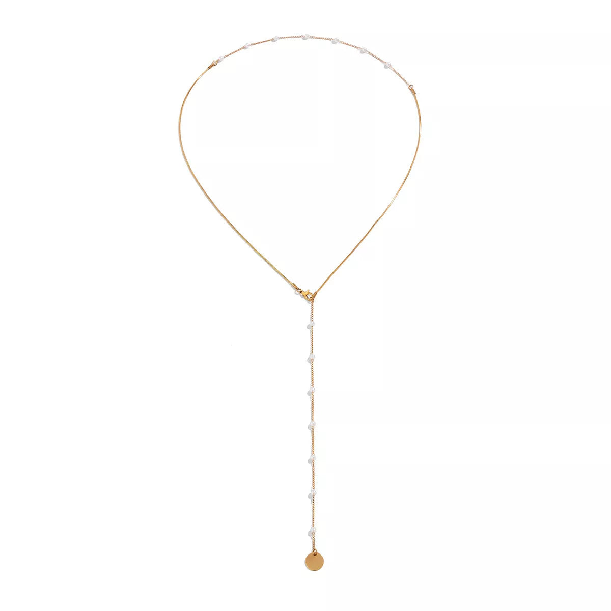 Elegant Gold-Tone Pearl Station Necklace with Coin Pendant - alternate necklace view