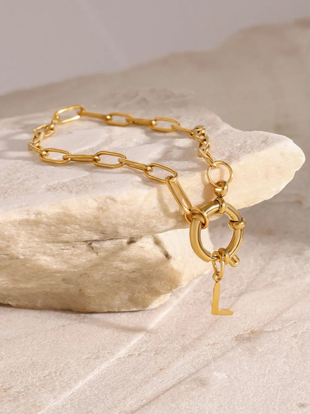 18K Gold-Plated Stainless Steel Letter L Bracelet - alternate jewelry view