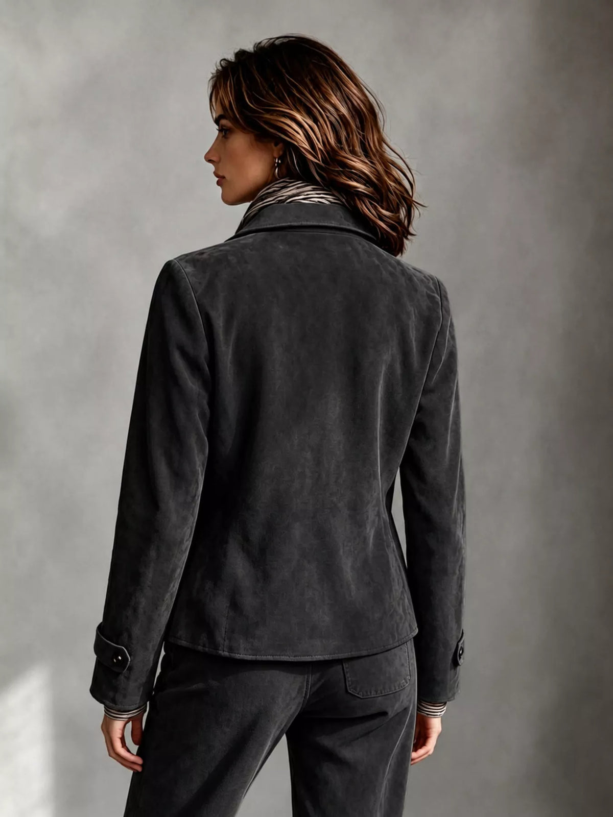 Full Size Suede Utility Blazer with Button-Front Detail Plus Size in Army Green - Blossom's