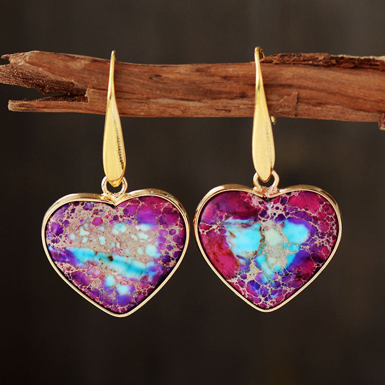 Natural Stone Heart Drop Earrings - alternate earring view