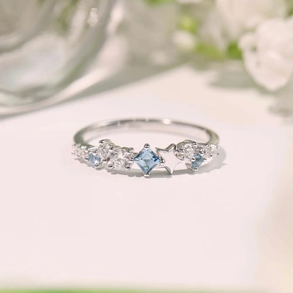 Star Inlaid Zircon Ring in Silver - women's ring