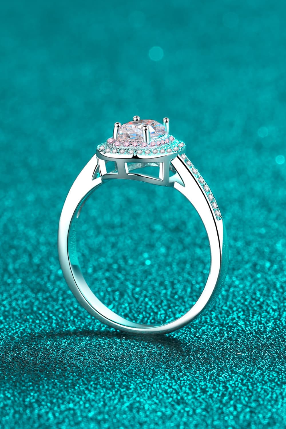 1 Carat Moissanite Sterling Silver Halo Ring in Silver - women's halo ring
