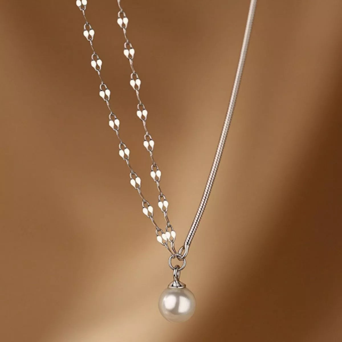 Pearl Pendant Layered Necklace - alternate necklace view