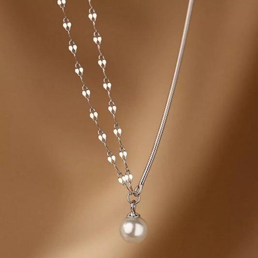 Pearl Pendant Layered Necklace - alternate necklace view