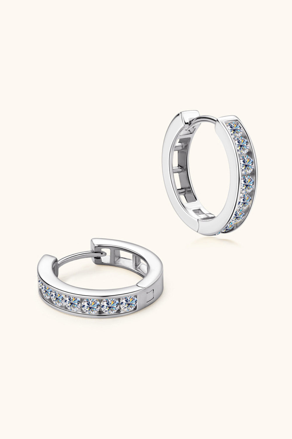 Moissanite Sterling Silver Huggie Earrings in Silver - women's huggie earrings