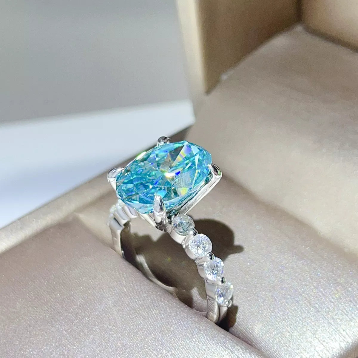 10 Carat Sterling Silver Moissanite Oval Ring - alternate ring view