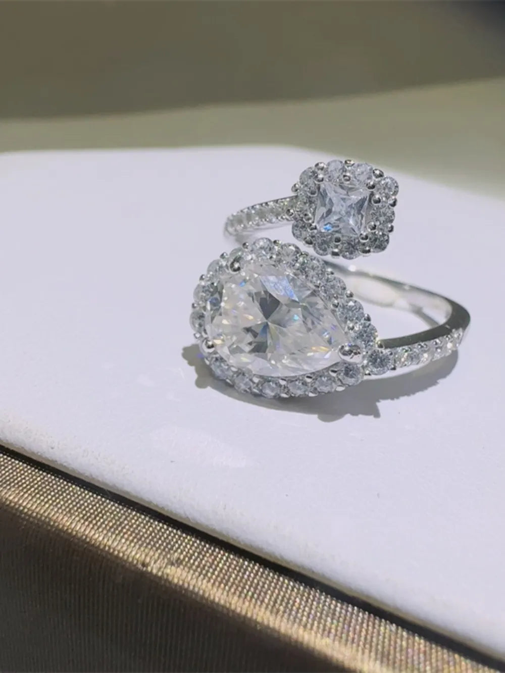 2 Carat Moissanite Sterling Silver Bypass Ring - alternate ring view
