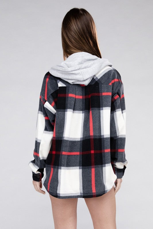 Plaid Hooded Fleece Shacket