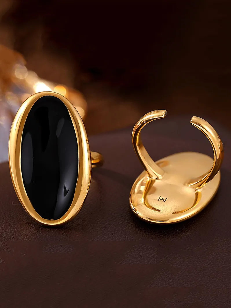 Stainless Steel Oil Drip Elliptical Open Ring in Gold - women's open ring