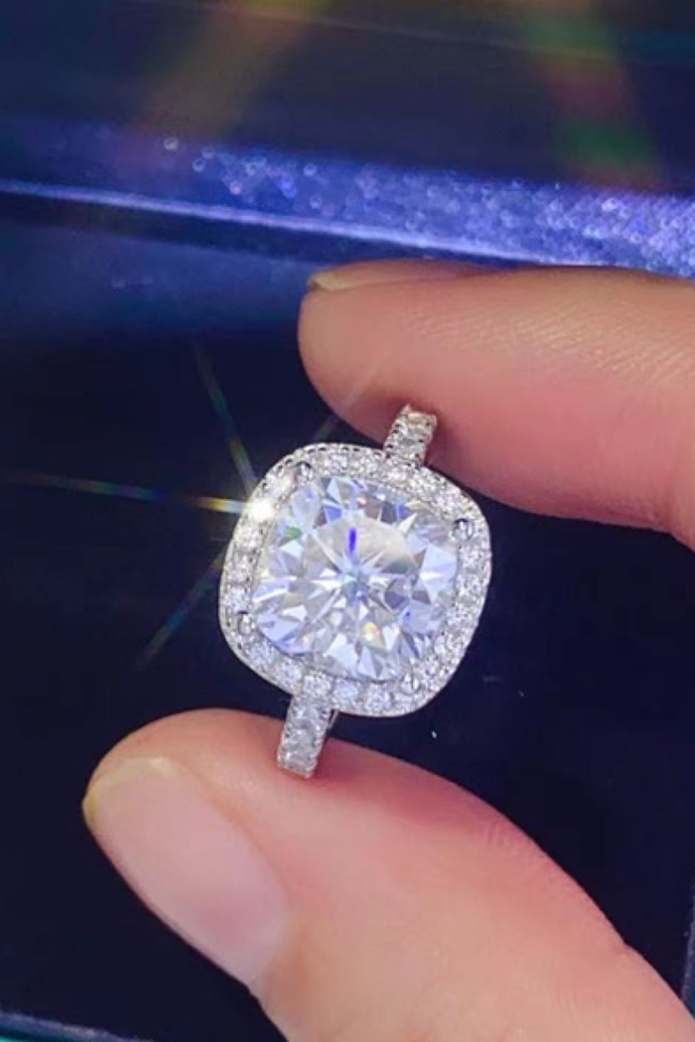3 Carat Moissanite Sterling Silver Square Ring in White - women's ring
