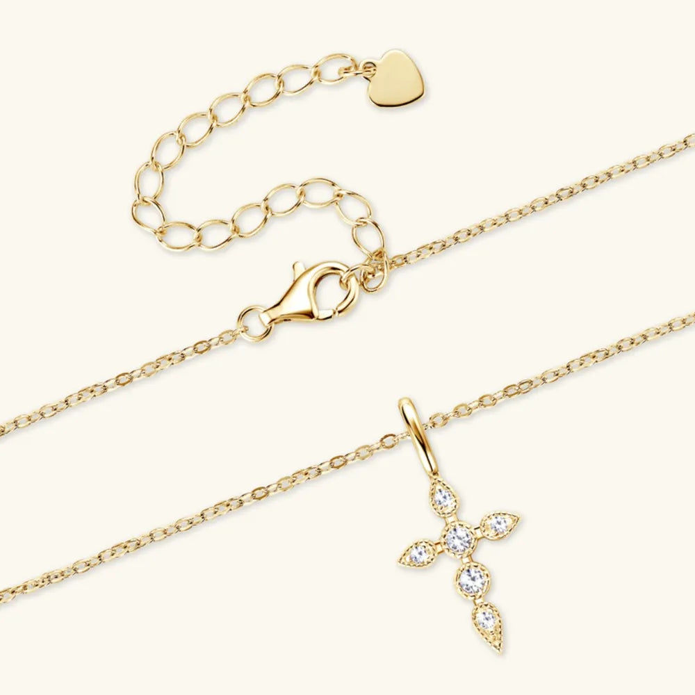 Sterling Silver Moissanite Cross Pendant Necklace - alternate necklace view