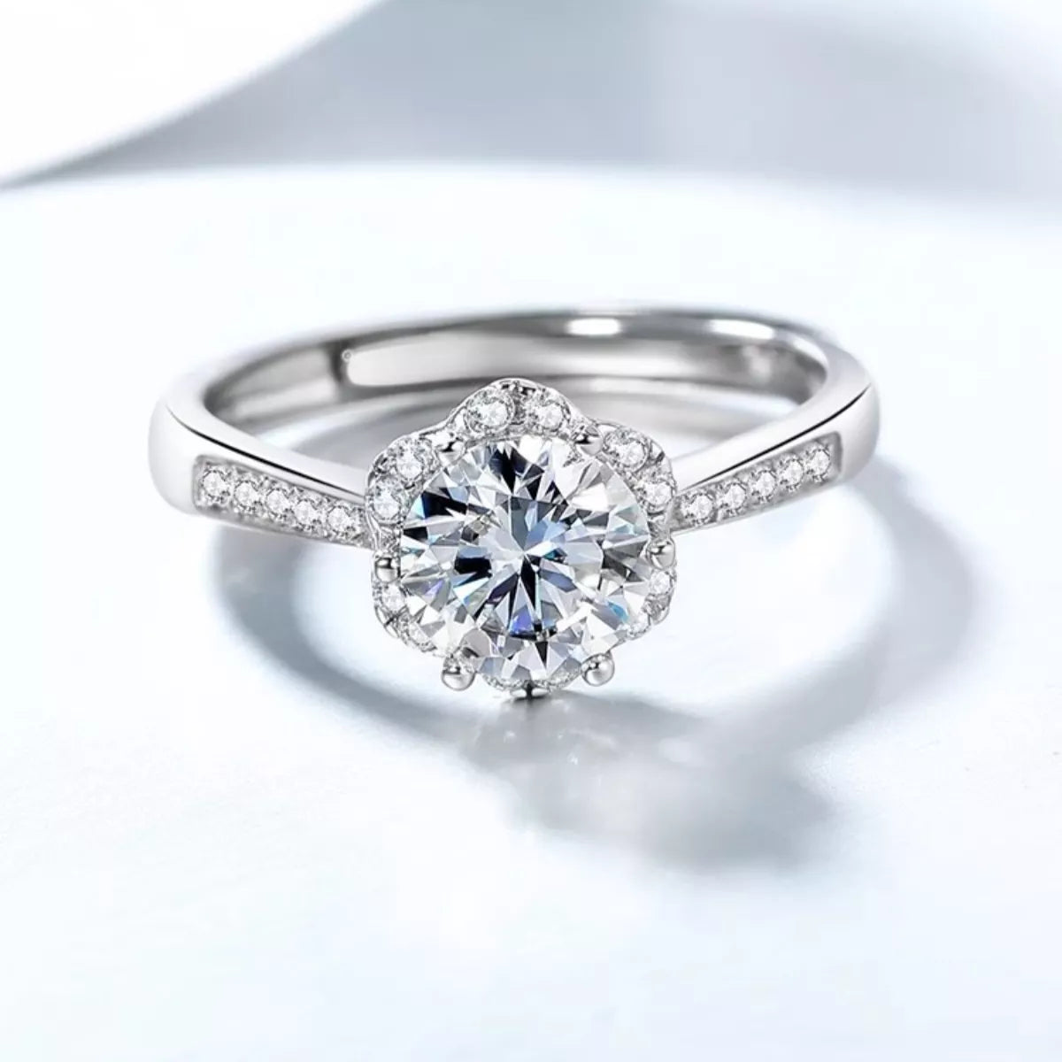 1 Carat Moissanite Sterling Silver Ring - alternate ring view